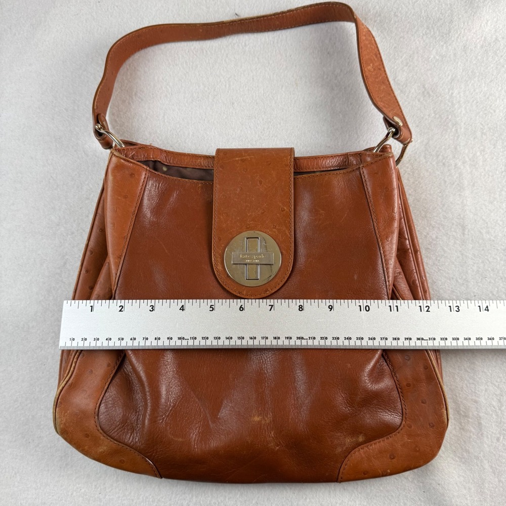 Kate Spade New York Cognac Leather Ostrich Embossed Hobo Shoulder Bag Brown - Picture 10 of 10